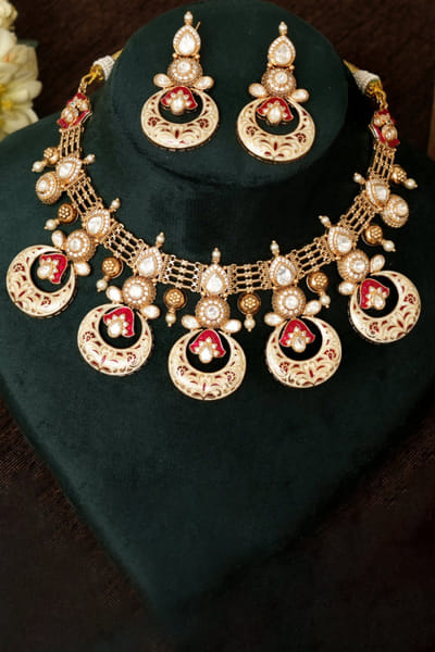 Multicolour kundan meena necklace set