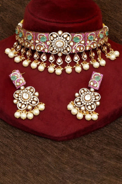 Multicolour kundan stone choker set