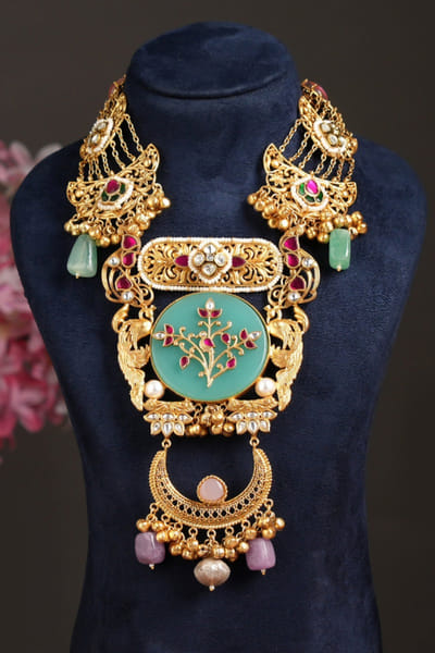 Multicolour fusion kundan necklace set
