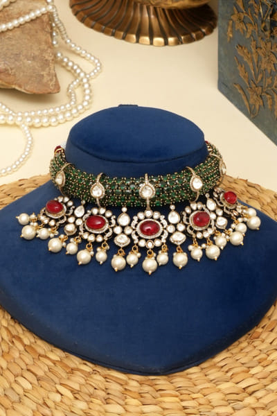Beryachi Multicoloured stone encrusted necklace set BERYMAY26D143873
