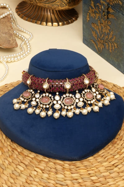 Beryachi Multicoloured stone embellished necklace set BERYMAY26D143875