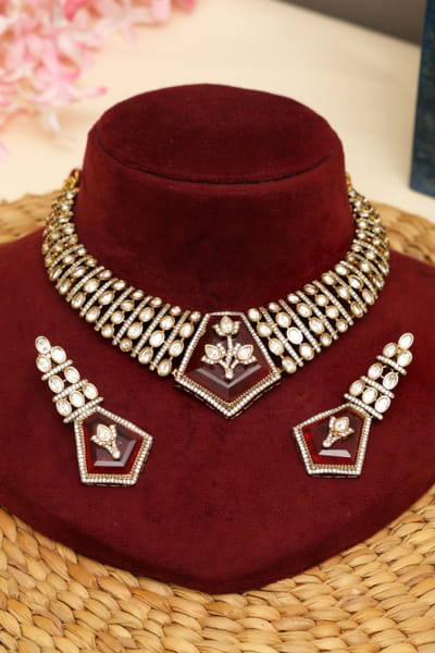 Beryachi Multicolour ruby stone kundan necklace set BERYMAY26D143877