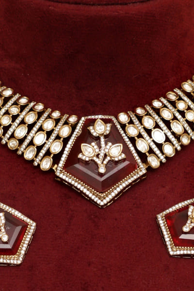 Beryachi Multicolour ruby stone kundan necklace set BERYMAY26D143877