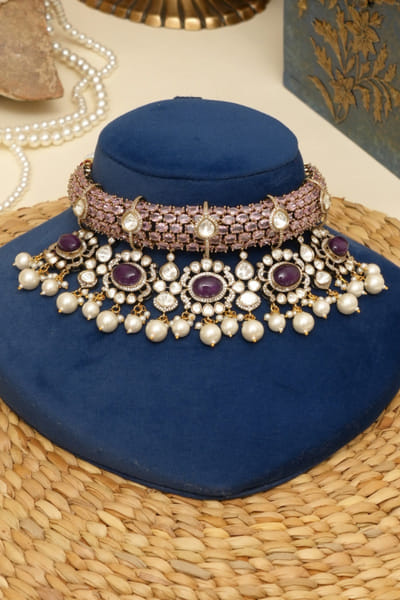 Beryachi Multicolour kundan stone necklace set BERYMAY26D143885