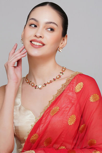 Multicolour polki kundan necklace set