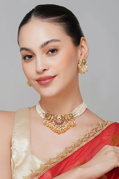 Multicolour beads and kundan necklace set