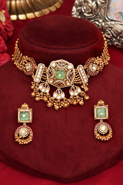 Beryachi Multicolour embellished rajwadi necklace set BERYJUL26D149720