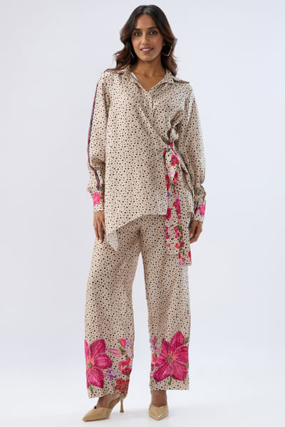 Ivory printed and embroidered co-ords