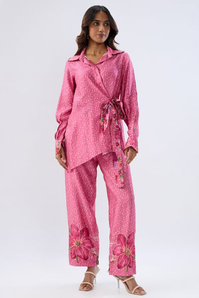 Pink printed and embroidered co-ords