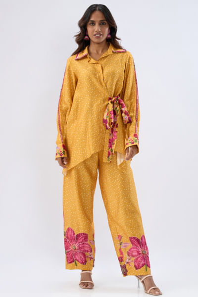 Yellow printed and embroidered co-ords