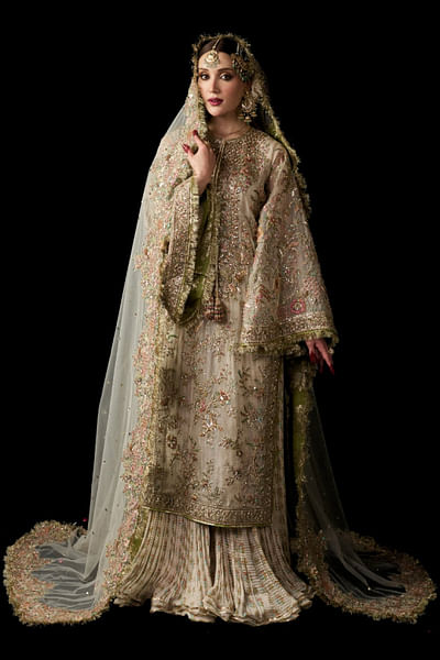 Ivory embellished sharara set