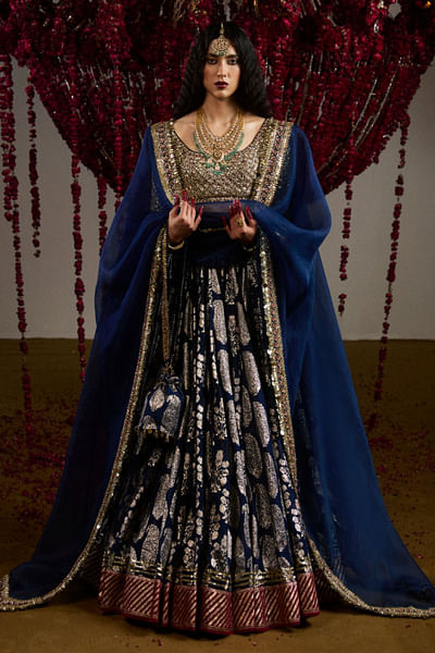Space blue embellished lehenga set