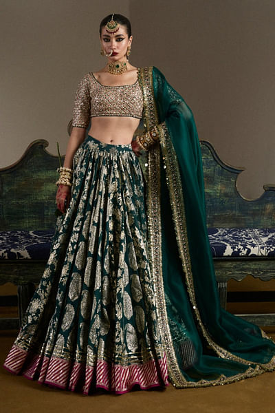 Emerald embellished lehenga set