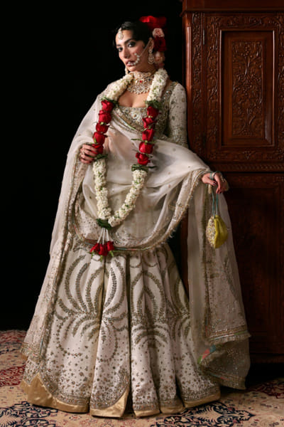 Hussain Rehar Ivory gota and mukaish embellished lehenga set HUSSMAY26D244466