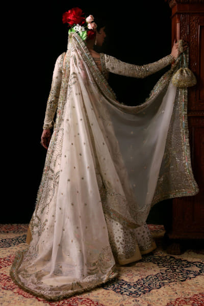 Hussain Rehar Ivory gota and mukaish embellished lehenga set HUSSMAY26D244466