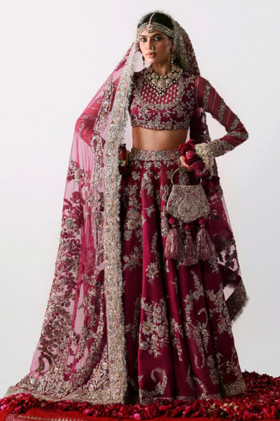 Hussain Rehar Red embellished lehenga set HUSSMAY26D244454