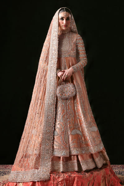 Hussain Rehar Blush peach embellished lehenga set HUSSMAY26D244467
