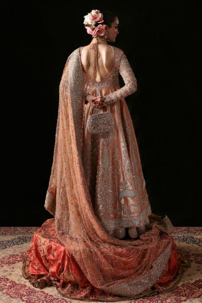 Hussain Rehar Blush peach embellished lehenga set HUSSMAY26D244467