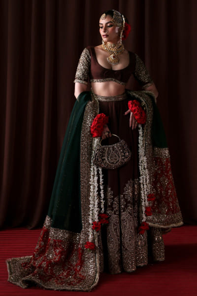 Hussain Rehar Brown hand embellished lehenga set HUSSMAY26D244459