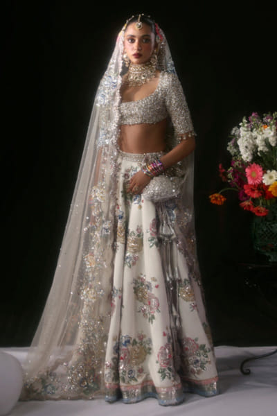 Hussain Rehar Ivory embellished floral lehenga set HUSSMAY26D244469