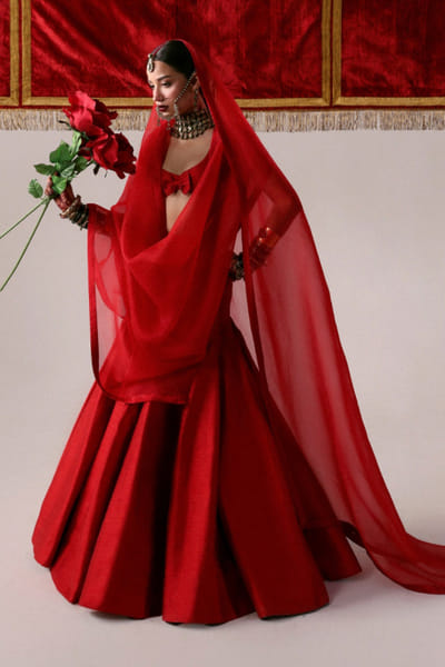 Hussain Rehar Red handwoven lehenga set HUSSMAY26D244471