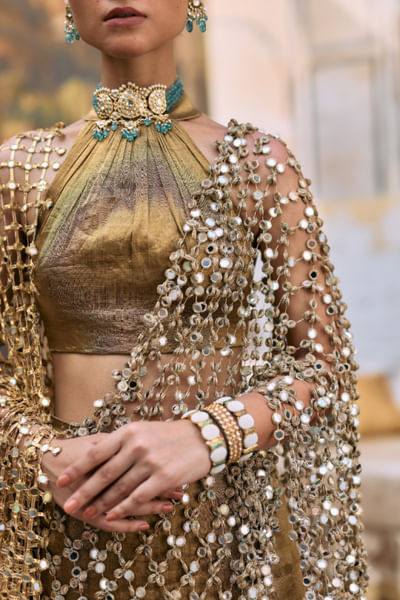 Bronze gota embroidery fishtail lehenga set