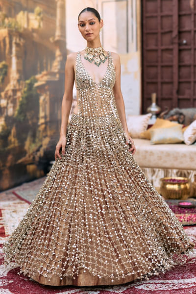 Dark gold embellished lehenga set
