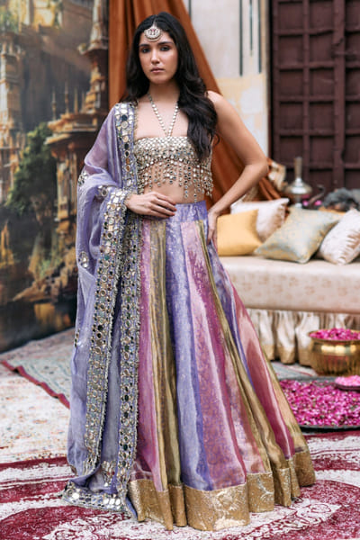 Multicolour gota embroidered lehenga set