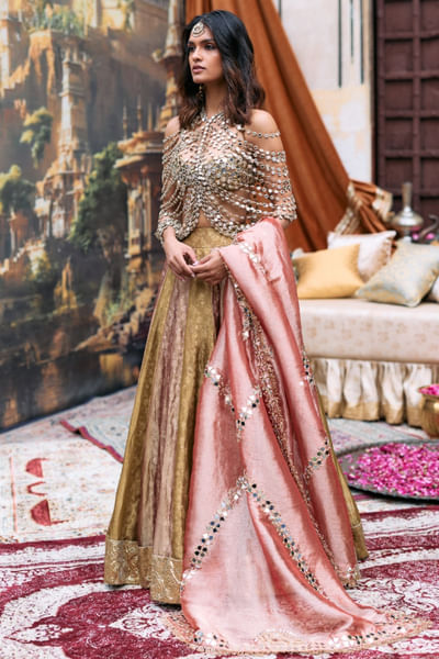 Plum and gold gota embroidered lehenga set