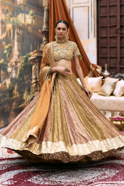 Plum and gold gota lehenga set