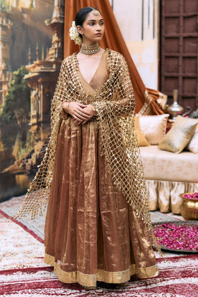 Copper embroidered anarkali set