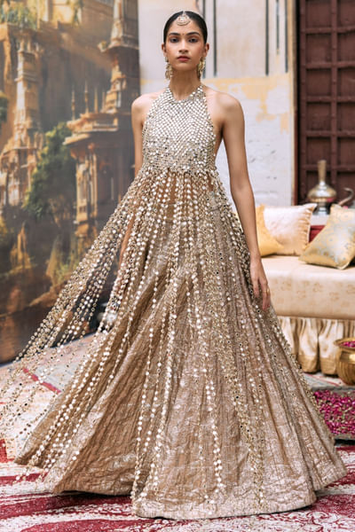 Silver gota embroidery lehenga set