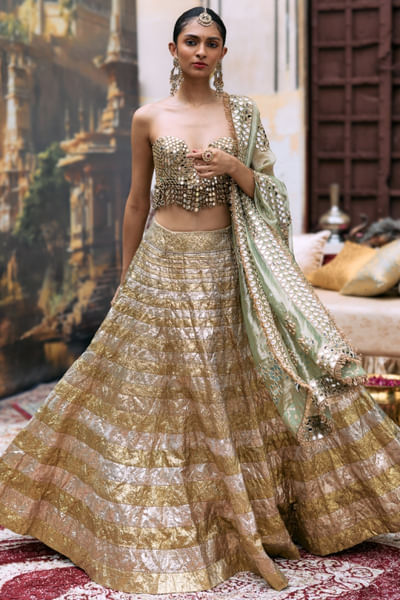 Gold and silver gota embellished lehenga set