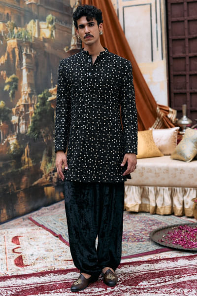 Black chikankari embroidered kurta set