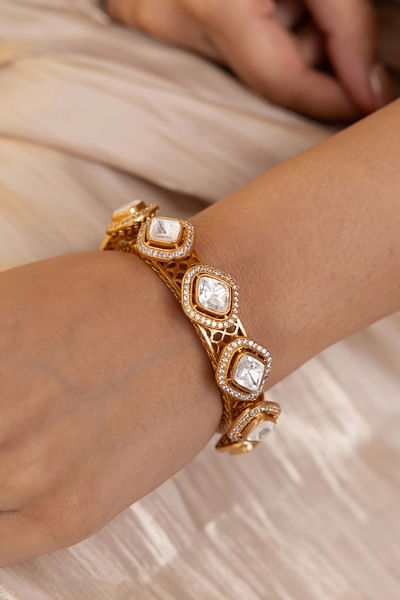 Gold kundan and enamel bracelet