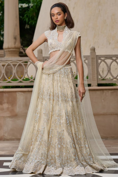 Ivory crystal embellished lehenga set