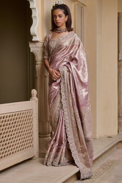 Lilac marori embroidered sari set