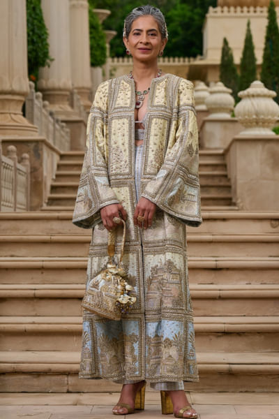 Powder blue zardozi embroidered jacket set