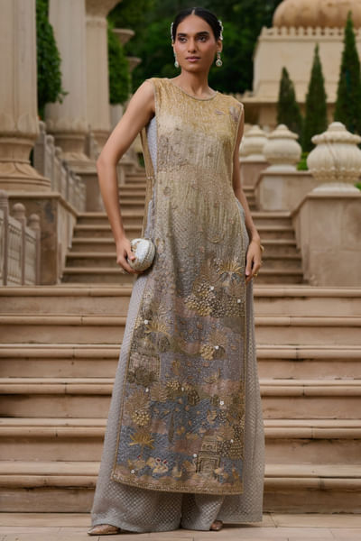 Powder blue pichwai embroidered jumpsuit