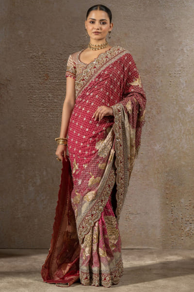 Red pichwai embroidered sari set