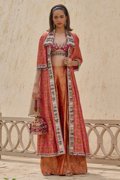 Golden bead embroidered gharchola jacket set