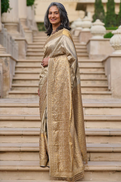 Gold marori embroidered sari set