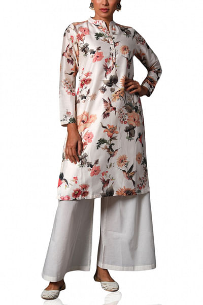 Ivory floral printed tunic set