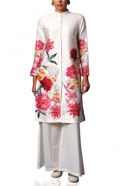 Ivory floral printed tunic & palazzo