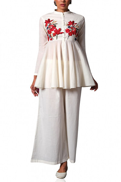 Ivory embroidered top & palazzos