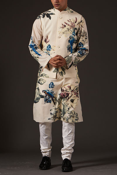 Ivory floral print nehru jackets