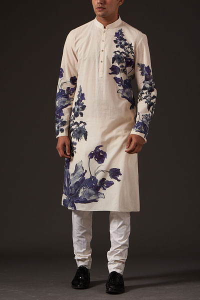 Ivory floral print kurta set