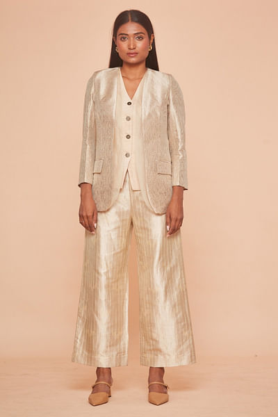 Beige brocade blazer set