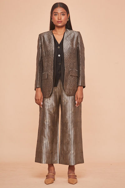 Foil grey brocade blazer set