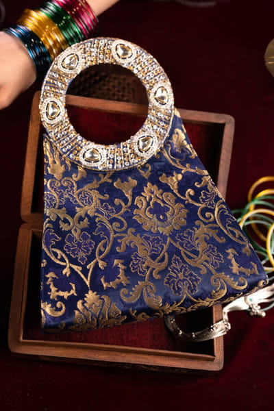 Be Chic Navy blue brocade sling bag BECHJUL26D150883